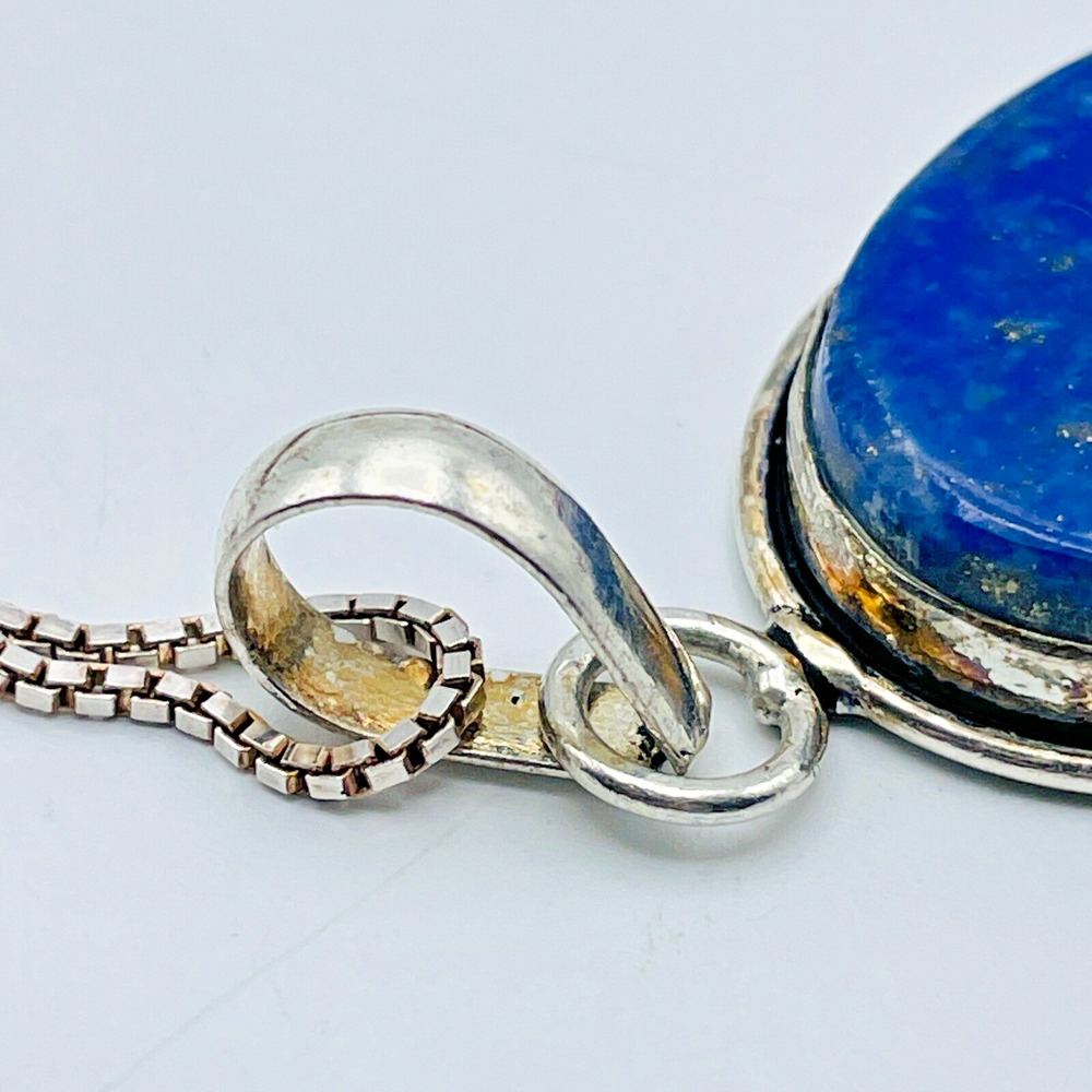 Lapis Lazuli Pendant Sterling Silver Necklace 24" Box Chain 925 Blue Gemstone - Picture 11 of 13